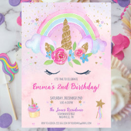 Invitación a 2º cumpleaños de unicornio mágico