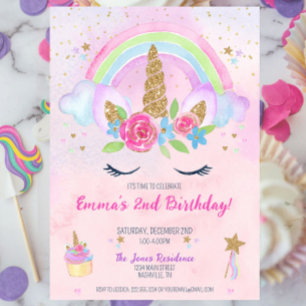 Invitación a 2º cumpleaños de unicornio mágico