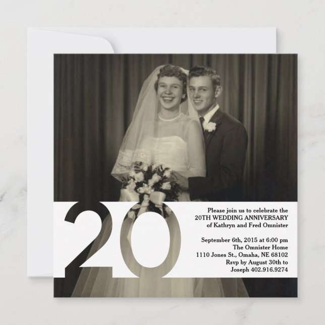 Invitación a 20º aniversario del Boda 5.25 x 5.25 (Anverso)