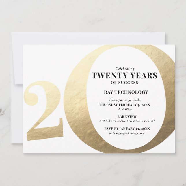 Invitación a 20.º Aniversario Empresarial (Anverso)