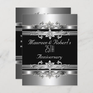 Invitación a 25 años Elegante plata negra