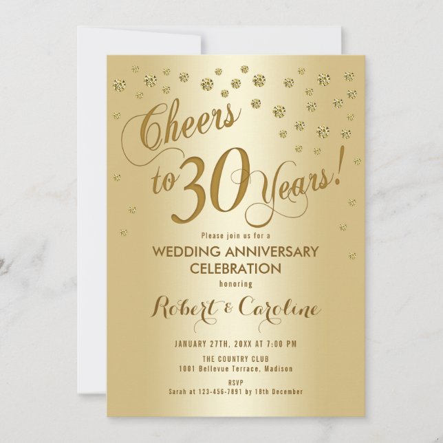 Invitación a 30 años de Boda en oro (Anverso)