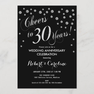 Invitación a 30 años en negro y plata
