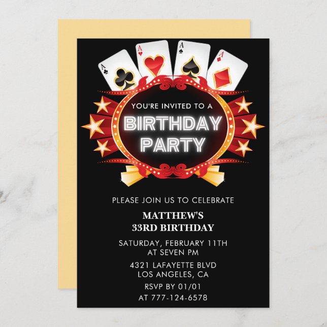 Invitación a 33 años Men Casino Vegas (Anverso / Reverso)