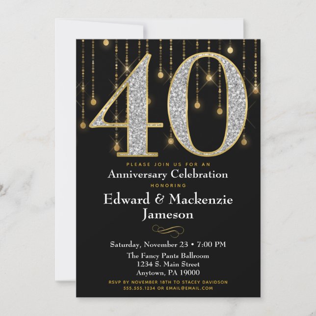 Invitación a 40 años Diamantes de oro negro (Anverso)