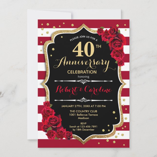 Invitación a 40 años - Negro de oro rojo (Anverso)