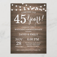 Invitación a 45° Aniversario del Boda Madera Rústi