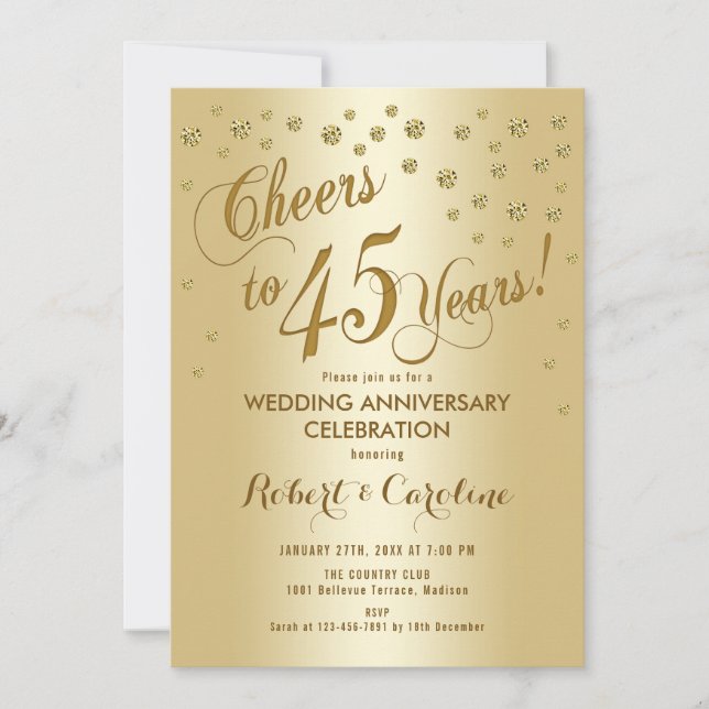Invitación a 45 años de Boda en oro (Anverso)
