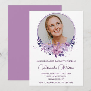 Invitación a 45 años Foto Elegante Boho púrpura