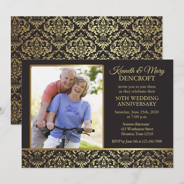 Invitación a 50 aniversario de Boda con foto de da (Anverso / Reverso)