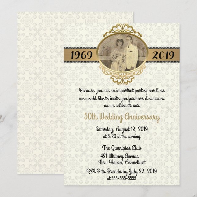 Invitación a 50 aniversario de Boda de estilo vint (Anverso / Reverso)