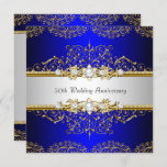 Invitación a 50 aniversario de Boda de Gold Blue S<br><div class="desc">Invitación a los 50 años de oro y azul. Elegante remolino floral y joyas de oro. POR FAVOR,  NOTE todas las imágenes planas! ¡¡NO tienen diamantes de verdad ni joyas!!</div>