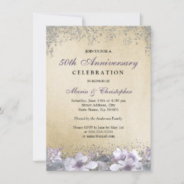 Invitación a 50 aniversario de Boda de oro morado 