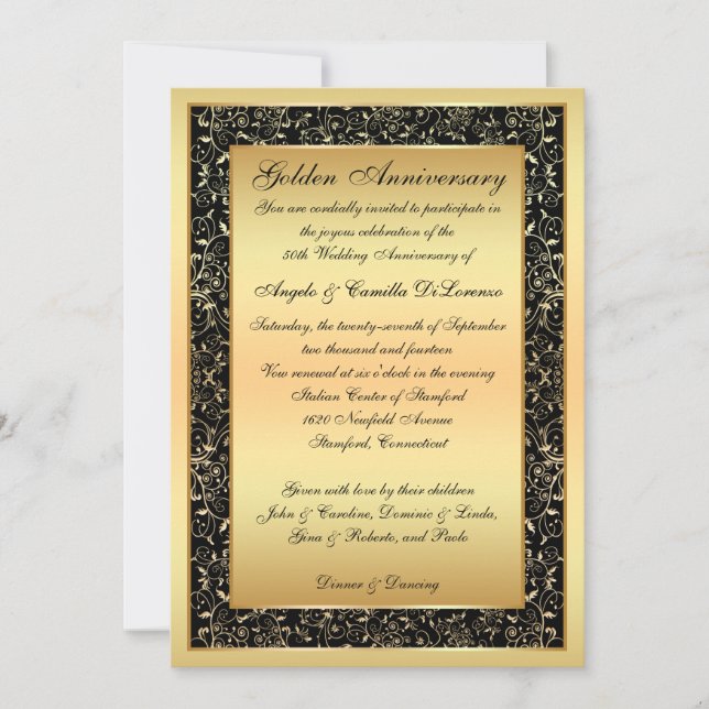 Invitación a 50 años de Black, Gold Ornate (Anverso)