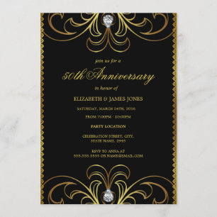 Invitación a 50 años de Boda Black & Gold