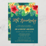 Invitación a 50 años de flor acuática tropical<br><div class="desc">Invitaciones para el 50 aniversario del boda tropical moderno. El diseño presenta hermosas flores y hojas de acuarela.</div>