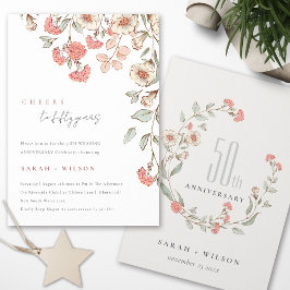 Invitación a 50 años de flores rosas que vitorean