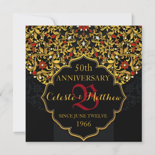 Invitación a 50 años del oro rojo negro de lujo (Anverso)