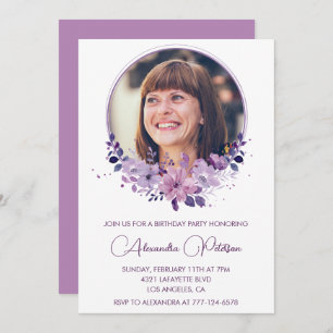Invitación a 50 años. Foto Elegante Boho morado