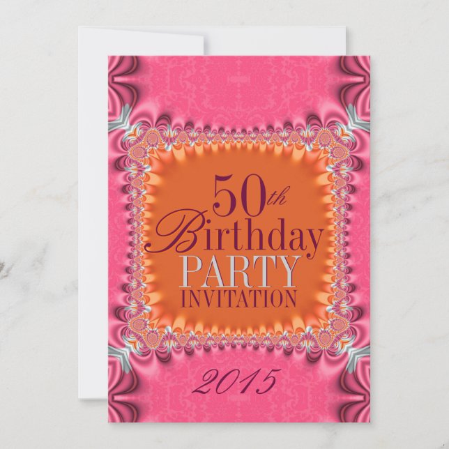 Invitación a 50 cumpleaños de Satin Naranja Pink D (Anverso)