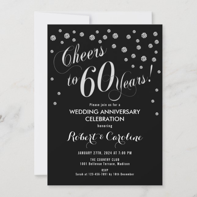 Invitación a 60 años en negro y plata (Anverso)