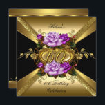 Invitación a 60 cumpleaños. Fondo dorado y negro c<br><div class="desc">Invitación de cumpleaños para celebrar los 60 años. Color dorado y negro. Lazo dorado con los 60 años. Rosas moradas en el centro. Este estilo del diseño es contenido con derechos de autor © Zizzago™ 2000-2014 (marca registrada).</div>