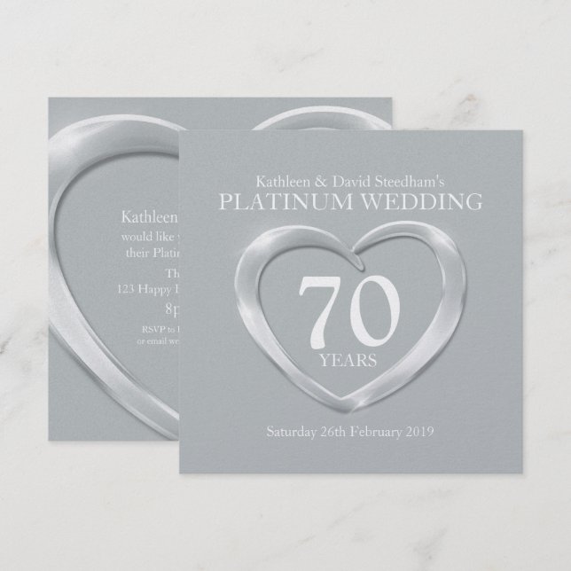 Invitación a 70 años del boda Platinum (Anverso / Reverso)
