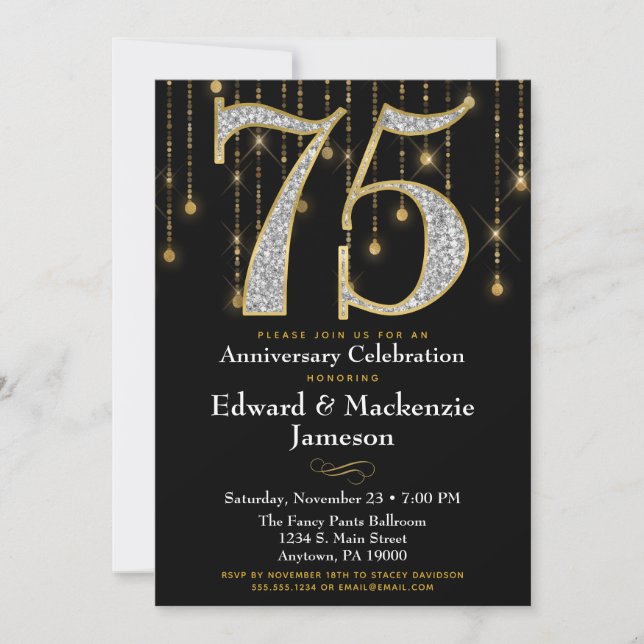 Invitación a 75 años Diamantes de oro negro (Anverso)