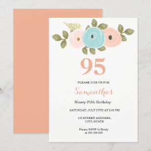 Invitación a 95º cumpleaños de Floral Bonito Peach