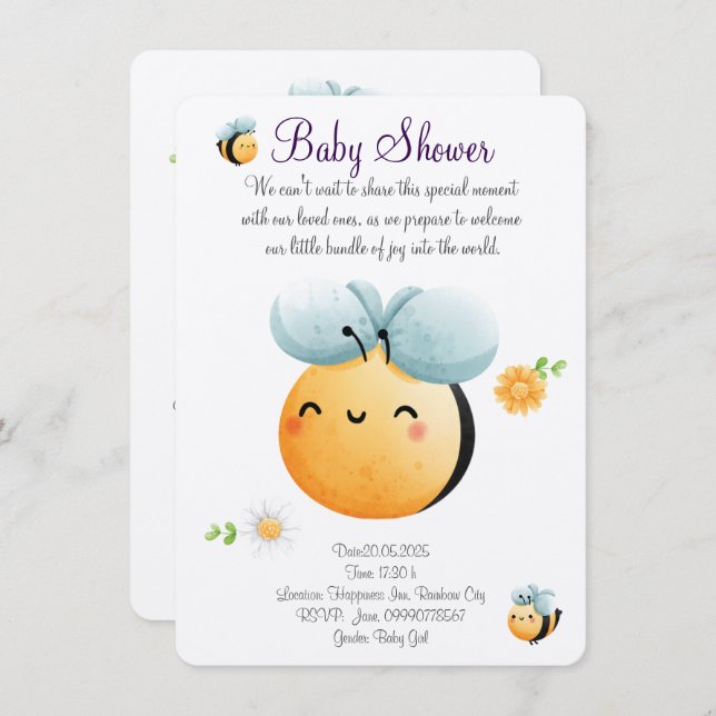 Invitación a abejas con acuarela (Anverso / Reverso)