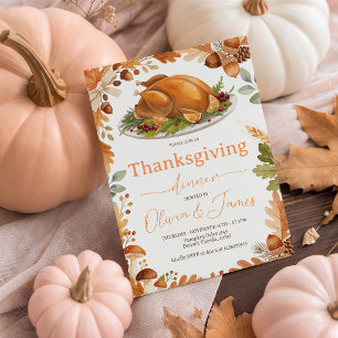 Invitación a Acción de Gracias con Hojas de Otoño