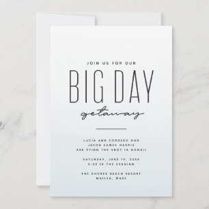 Invitación a acuarela azul de boda de destino