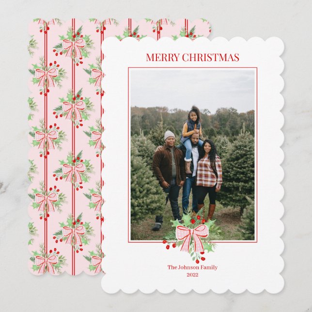 Invitación a acuarela Berries y Holly de los navid (Anverso / Reverso)
