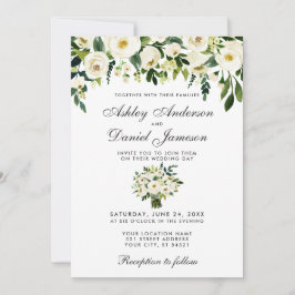 Invitación a acuarela blanca verde floral boda