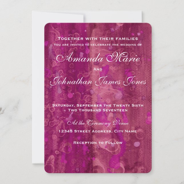 Invitación a acuarela Boda de Fuchsia rosa (Anverso)