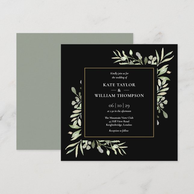 Invitación a acuarela botánica Boda de la vegetaci (Anverso / Reverso)