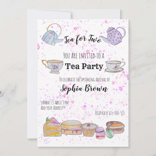 Invitación a acuarela de Baby Shower (chica) (Anverso)