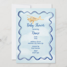 Invitación a acuarela de Baby Shower para avión