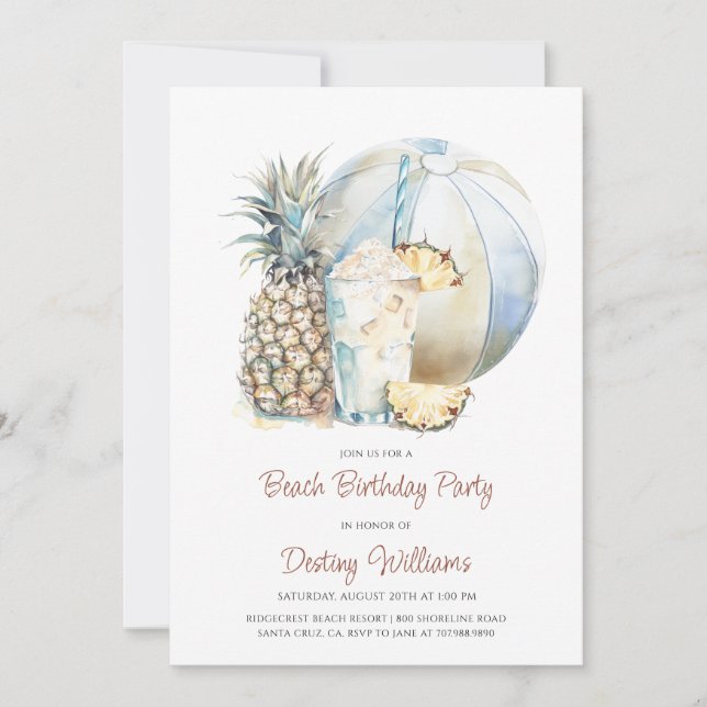 Invitación a acuarela de Beach Bachelorette Party (Anverso)