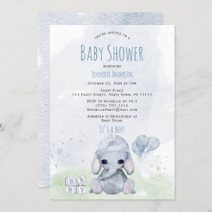 Invitación a acuarela de Blue Elephant Boy