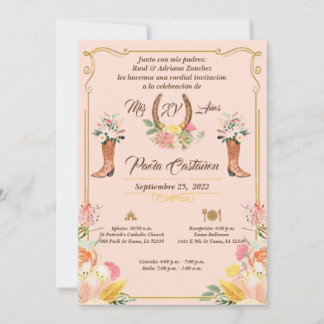 Invitación a acuarela de Charra rosa QUINCEANERA