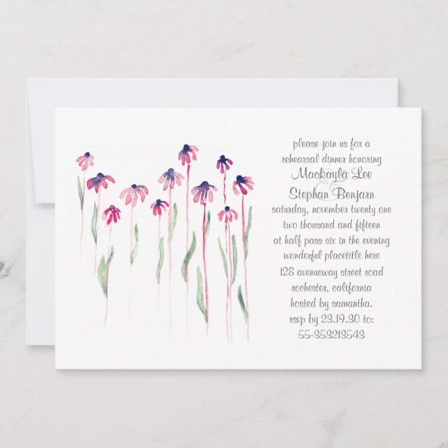 Invitación a acuarela de la cena de ensayo de las  (Anverso)