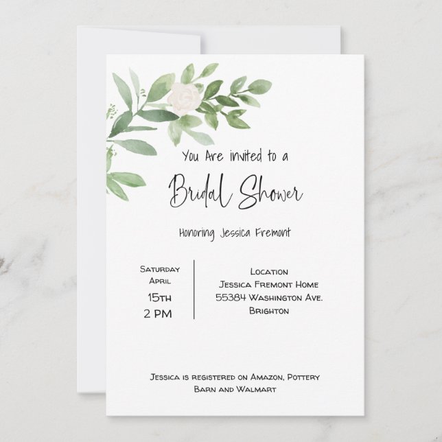 Invitación a acuarela de la ducha de novia (Anverso)
