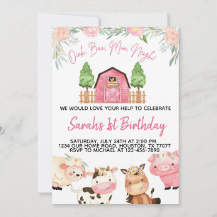 Invitación a acuarela de la granja rosa floral