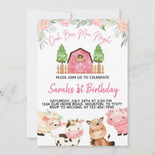 Invitación a acuarela de la granja rosa floral