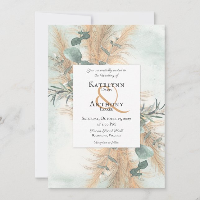 Invitación a acuarela de marco de pampas de gramín (Anverso)