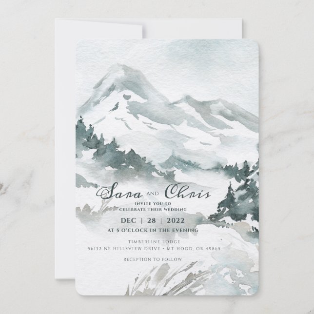 Invitación a acuarela de montaña nevada (Anverso)