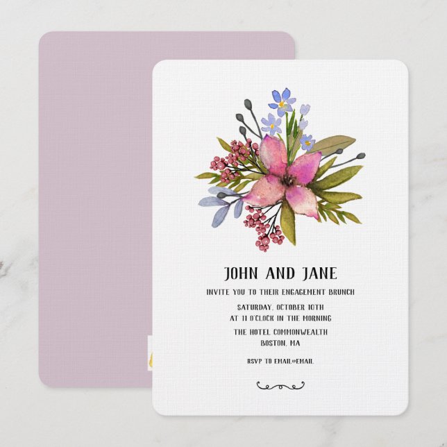 Invitación a acuarela de morado hues (Anverso / Reverso)