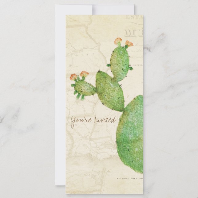 Invitación a acuarela de nopal vintage (Anverso)