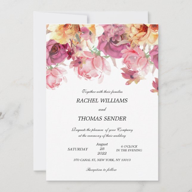 Invitación a acuarela de otoño, Boda floral rústic (Anverso)